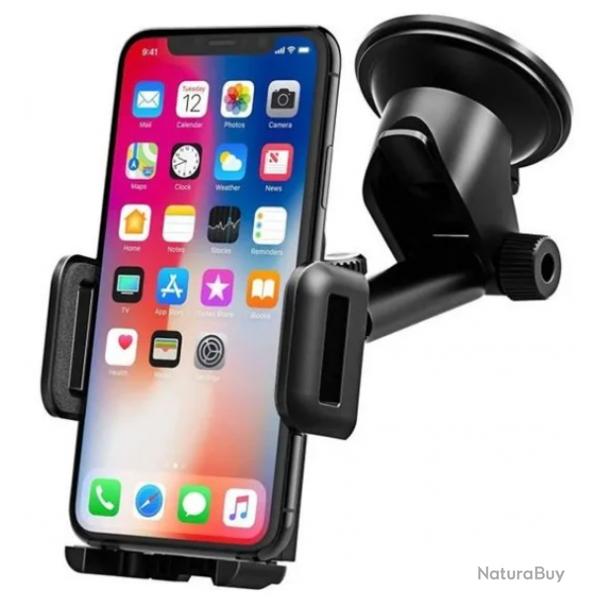 Support Tlphone Universel Voiture Rglable Rotatif Noir TPU Durable Pare-Brise Tableau de bord