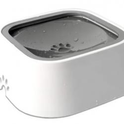 Bol d'Eau Anti-Débordement Chien Chat  Portable 1,5L ABS Durable Blanc