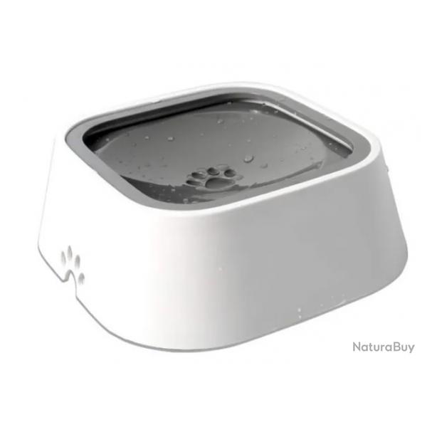 Bol d'Eau Anti-Dbordement Chien Chat  Portable 1,5L ABS Durable Blanc