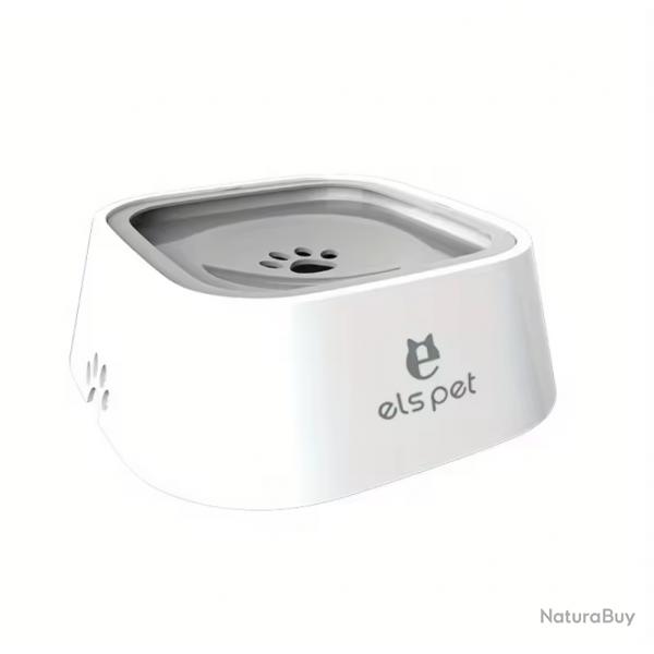 Bol d'eau Anti-Dbordement pour Animaux - Chiens & Chats 1,5 L Blanc/Gris