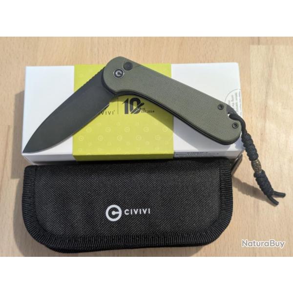 Civivi Elementum Button Lock Vert G10 Nitro-V Lame Noire/Blackwashed