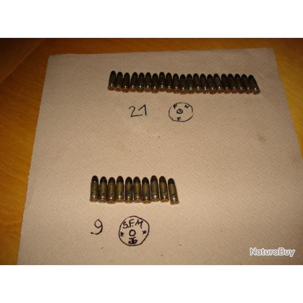 30  anciennes cartouches  cal. 6.35 mm NEUTRALISEES ( 21 FN et 9 SFM)