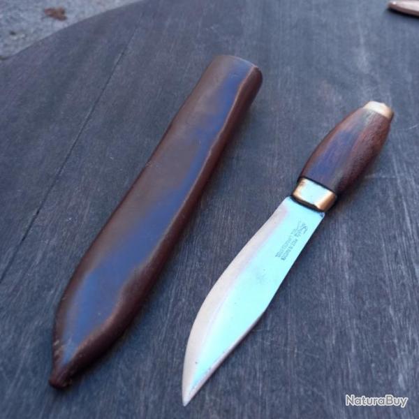 Joli Couteau de Chasse PUUKKO FROSTS SWEDEN de Luxe Manche en Bois avec Fourreau en cuir