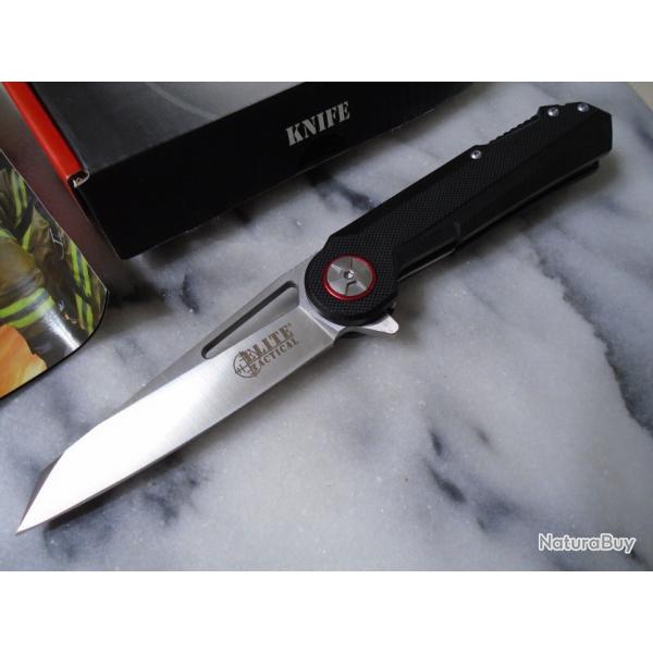 Couteau Elite Tactical Tanto Reverse Lame Acier D2 Manche G10 Linerlock IKBS Clip ETFDR004BBL