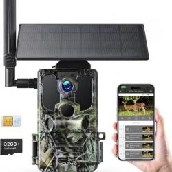 Caméra de Chasse  Solaire 4G avec SIM 2.5K Détection Alarme Vision Nocturne IP66 Etanche