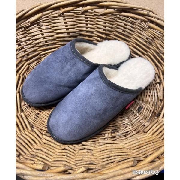 Chaussons homme chauds mules nordiques en peau d'agneau 41 gris