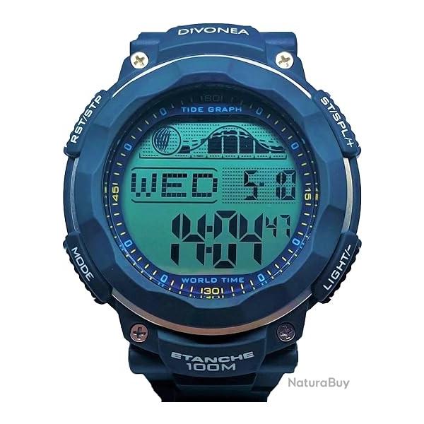 Montre Outdoor tanche avec Indicateur de Mare Phases de Lune et Chronomtre pour Pche et Nautisme