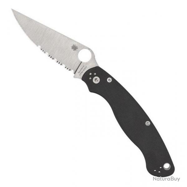 Couteau "Military 2" S30V / G10 noir, Finition inox, Tranchant partiellement dentel [Spyderco]