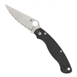 Couteau "Military 2" S30V / G10 noir, Finition inox, Tranchant dentelé [Spyderco]