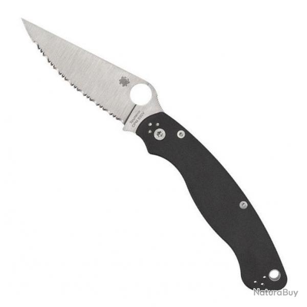 Couteau "Military 2" S30V / G10 noir, Finition inox, Tranchant dentel [Spyderco]