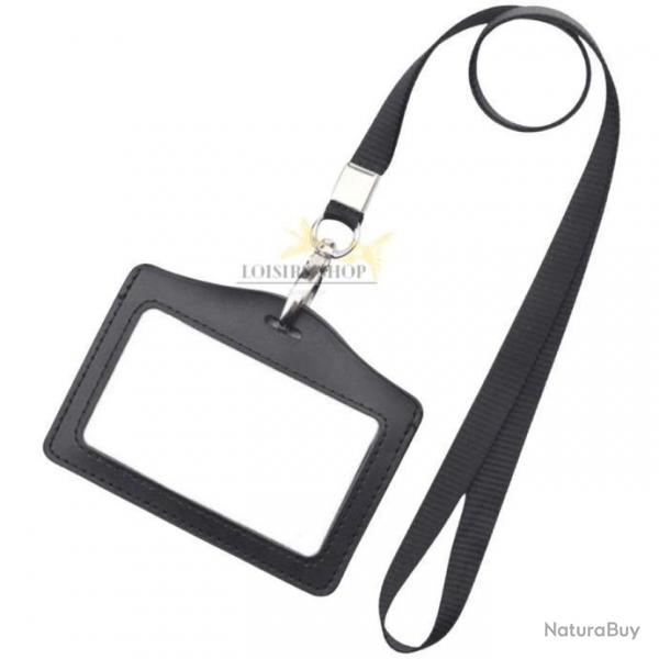 Porte-badge tour de cou imitation cuir noir pour licence FFTir