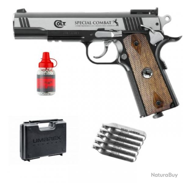 PACK PISTOLET SP COMBAT CLASSIC COLT CO2 CAL BB/4.5 DARK OPS + BILLES + MALETTE + 5 CARTOUCHES CO2