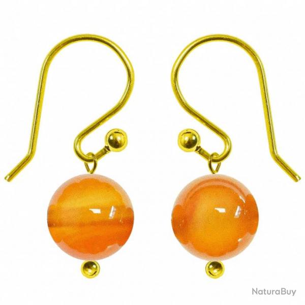 Boucles d'oreilles pendantes dores perle cornaline