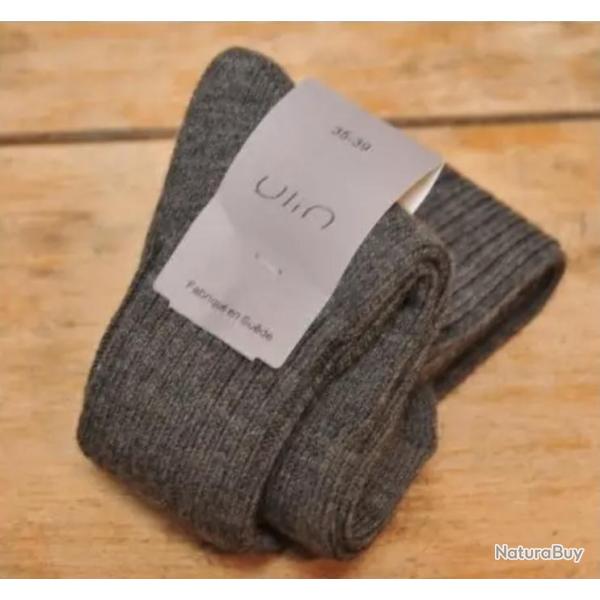 Chaussettes hautes laine torsades sudoises enfant taille 20  24  gris