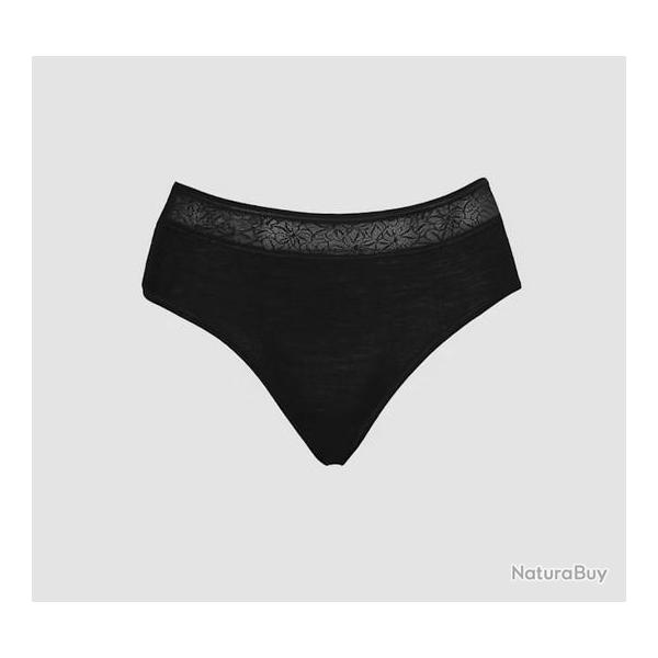 Culotte femme noire avec dentelle en laine mrinos et soie noir  36