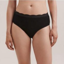 Culotte femme noire avec dentelle élastique en laine mérinos et soie noir  36