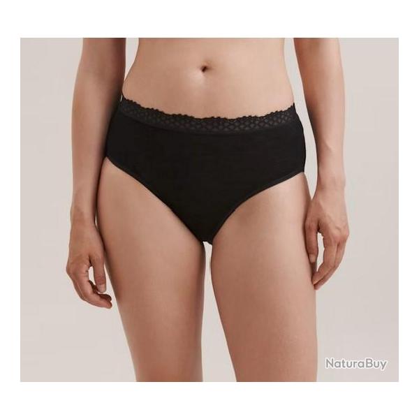 Culotte femme noire avec dentelle lastique en laine mrinos et soie noir  36