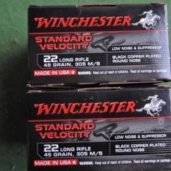 Lot de 2 boites de 235 Balles 22LR Winchester SUBSONIC 45grs  spécial  silencieux Standard Velocity