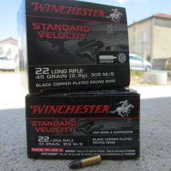 Lot de 2 boites de 235 Balles 22LR Winchester SUBSONIC 45grs  spécial  silencieux Standard Velocity