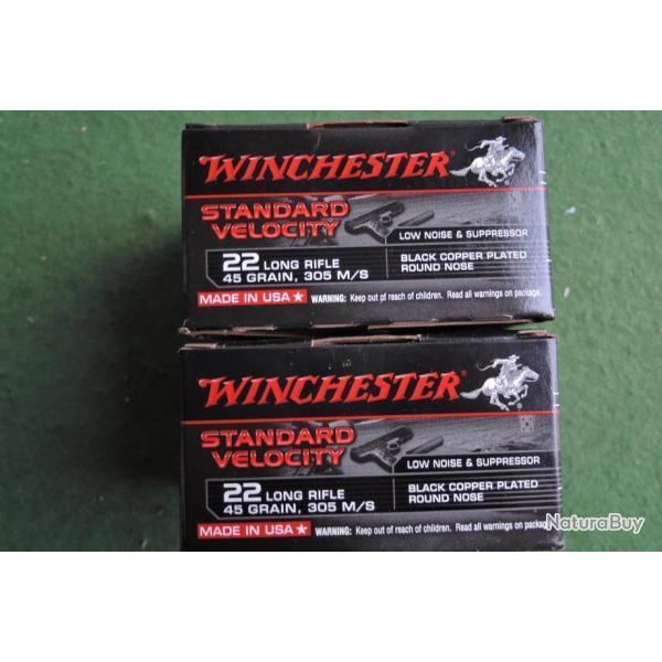 Lot de 2 boites de 235 Balles 22LR Winchester SUBSONIC 45grs  spcial  silencieux Standard Velocity