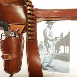 BUSCADERO COLORADO WESTERN CUIR MARRON  (HOLSTER +CARTOUCHIERE) fabrication artisanale française