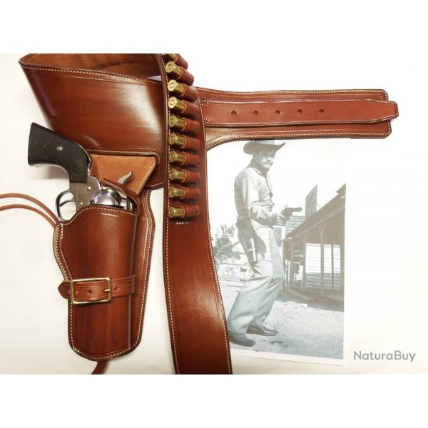 BUSCADERO COLORADO WESTERN CUIR MARRON  (HOLSTER +CARTOUCHIERE) fabrication artisanale franaise