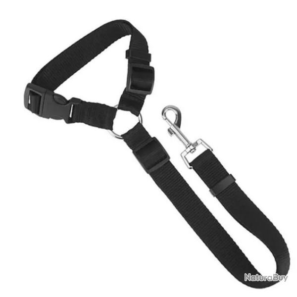 Ceinture de Scurit pour Animaux Ajustable en Nylon Rsistant Noir Idale pour Chien Chat