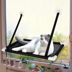 Hamac Suspendu pour Chat - Fenêtre à Ventouses - Tissu Lavable - 60x31 cm - Noir