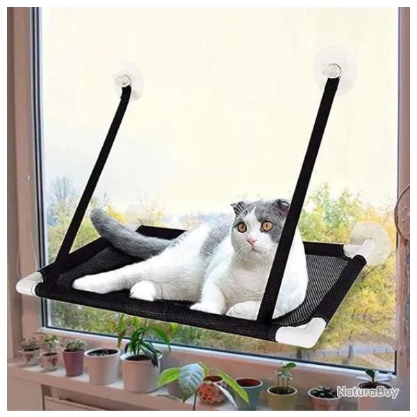 Hamac Suspendu pour Chat - Fentre  Ventouses - Tissu Lavable - 60x31 cm - Noir