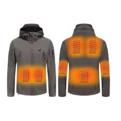 Veste chauffante Softshell USB pour homme et femme GRIS - Randonnée, chasse, ski - Hiver - 7 zones