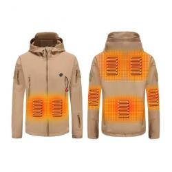 Veste chauffante Softshell USB pour homme et femme BEIGE - Randonnée, chasse, ski - Hiver - 7 zones