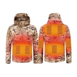 Veste chauffante Softshell USB pour homme et femme CAMO - Randonnée, chasse, ski - Hiver - 7 zones