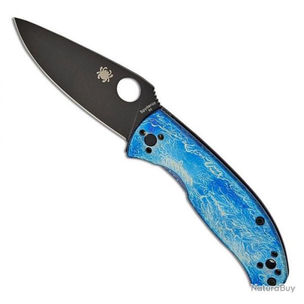 Couteau "Tenacious" D2 / titanium bleu, Lame acier inox noir [Spyderco]