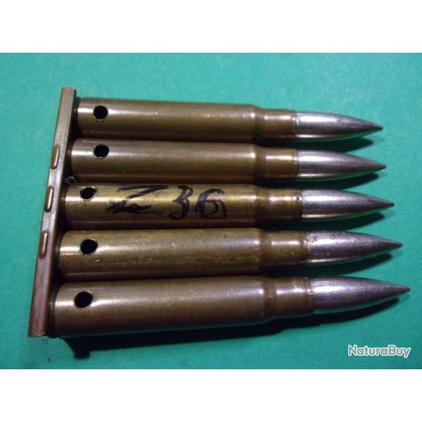 5 munitions 7,92x57 /clip fabrication Tchec de 1936, tui laiton, balle blinde nickele, neutralis