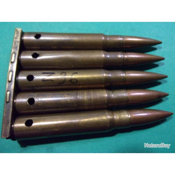 5 Munitions /clip en 7,92x57 divers dates fabrication TCHEC, tui laiton, balle blinde  neutralise