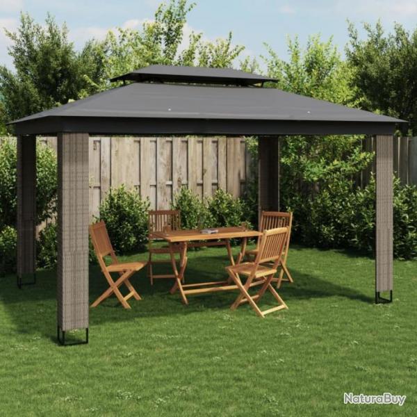 Tonnelle  double toit anthracite 3,94x2,96 m acier