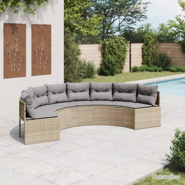 Canap de jardin avec coussins demi-rond beige rsine tresse