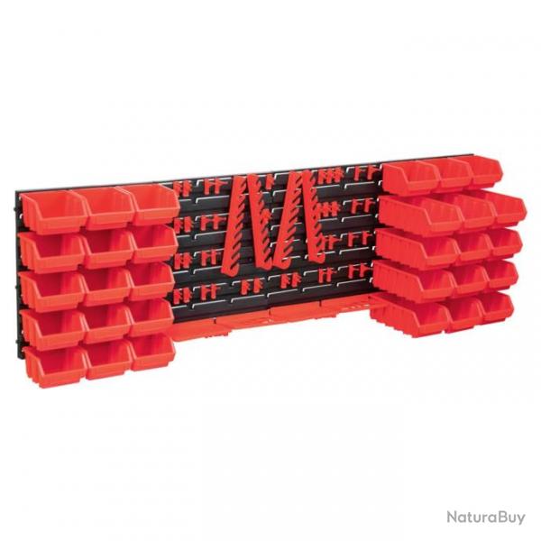 Kit de bacs de stockage et panneaux muraux 80 pcs Rouge et noir