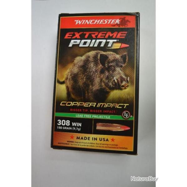 1 BOITE DE 20 BALLES WINCHESTER 150 GR EXTREME POINT COPPER IMPACT  NEUVE