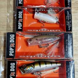 lot 4 poppers Pop'N Dog divers -sakura- leurre de surface perche, black-bass, chevesne