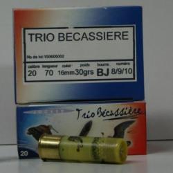 CARTOUCHE JOCKER TRIO BECASSIERE BOURRE JUPE 30GR PLOMBS DE 8/9/10 CAL. 20/70 X10