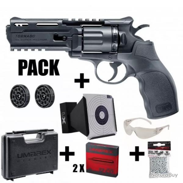 SUPER PACK REVOLVER UX TORNADO Noir - 4.5mm BB - CO + CIBLE + BILLES + MALLETTE