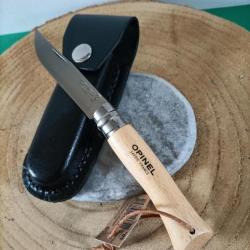 Opinel numéro 7 le Baroudeur , lame inox 8 cm + étui croute de cuir avec passant