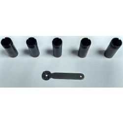 *** Lot de 5 chokes interchangeables "Mobilchoke" + clé, calibre 12 ***