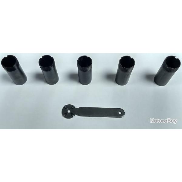 *** Lot de 5 chokes interchangeables "Mobilchoke" + cl, calibre 12 ***