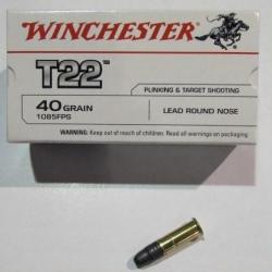 lot de 10 boites de 50 cartouches de 22Lr de marque Winchester T22, poids 40grs