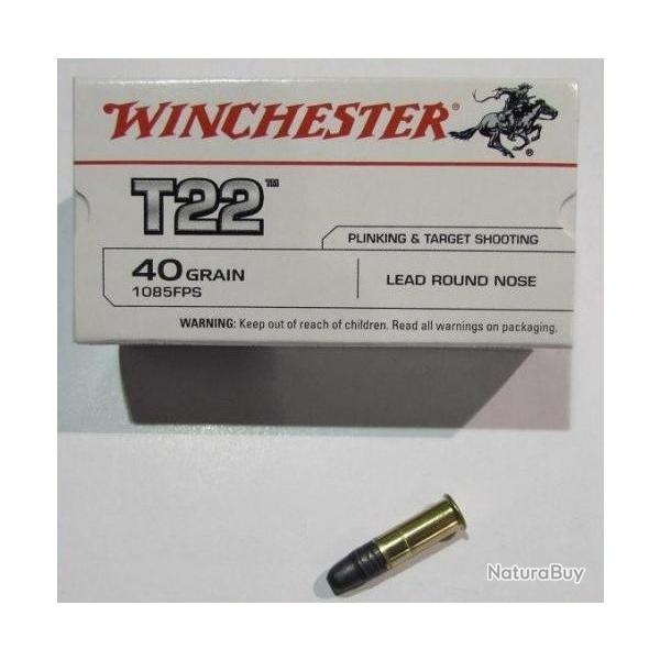 lot de 10 boites de 50 cartouches de 22Lr de marque Winchester T22, poids 40grs