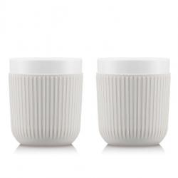 BEL2193 SET DE 2 MUGS BODUM "DOURO" EN PORCELAINE MANCHON SILICONE BLANC 30CL NEUF