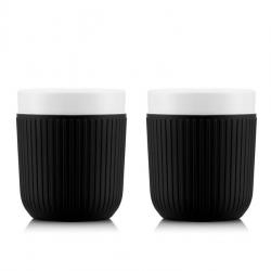 BEL2195 SET DE 2 MUGS BODUM "DOURO" EN PORCELAINE MANCHON SILICONE NOIR 30CL NEUF