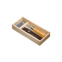 Plumier Inox N°08 Olivier  Lame 85mm - Manche olivier - Etui cuir - Coffret